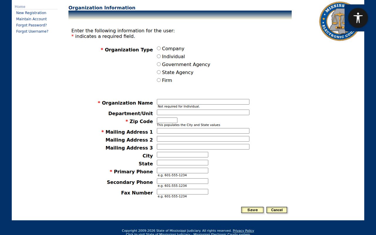 Benton County case search PAMEC organization registration fields