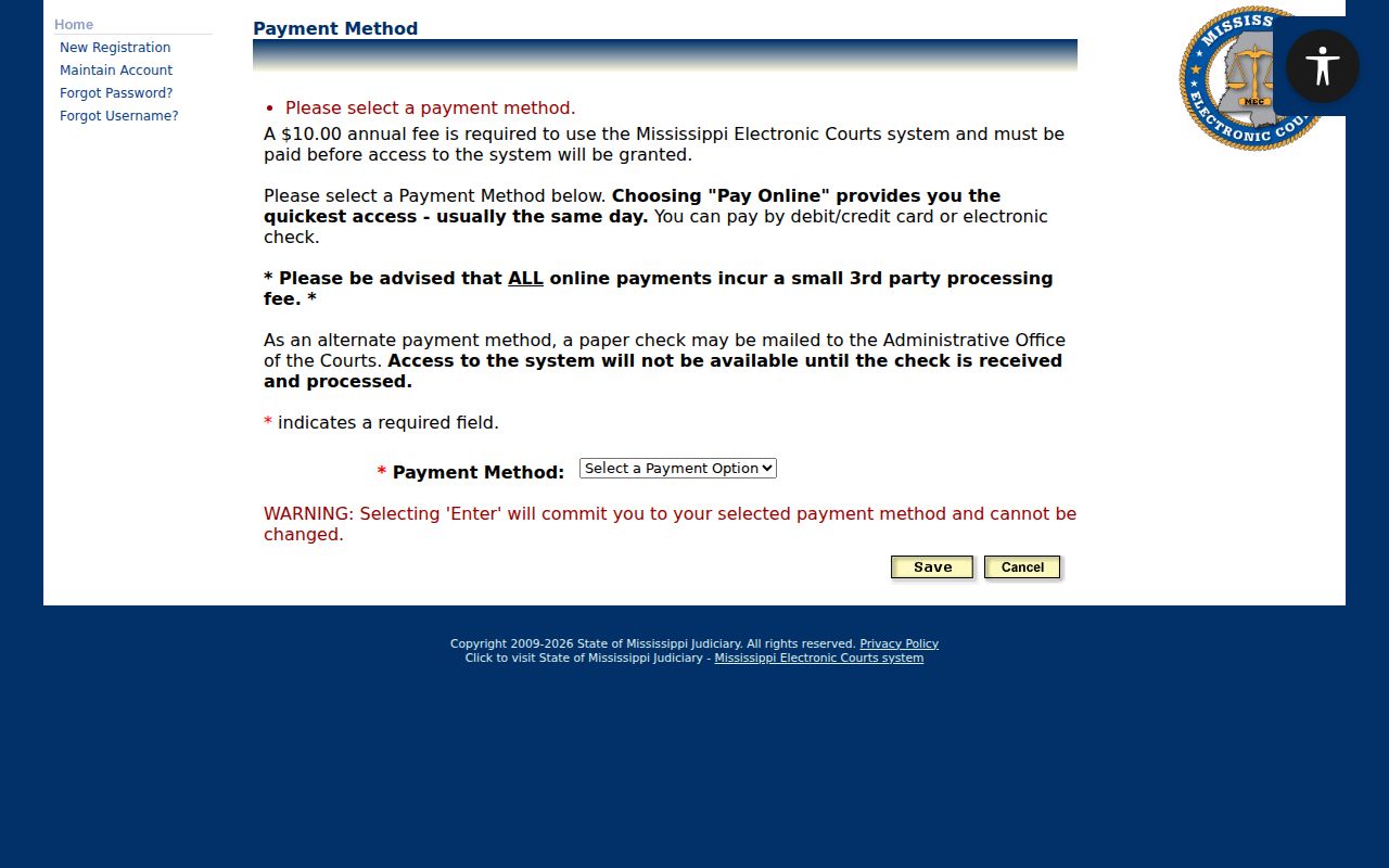 Benton County case search PAMEC annual fee and payment method page