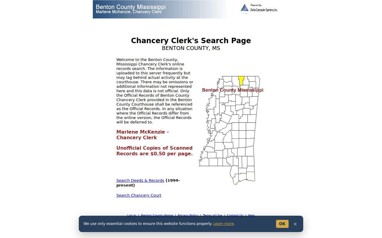 Benton County civil docket Chancery index and official record notice