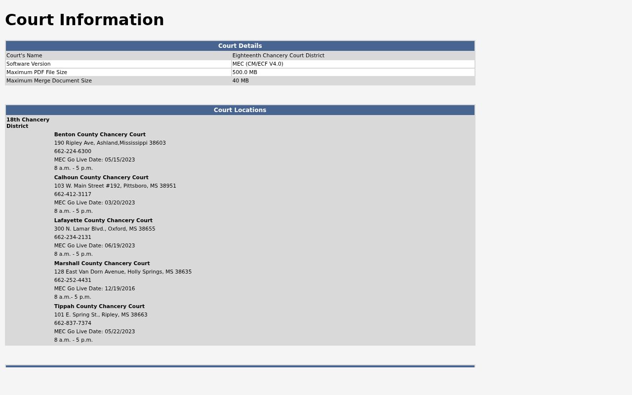 Benton County civil docket Eighteenth Chancery CourtInfo and MEC details