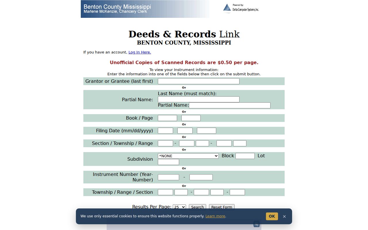 Benton County court records Chancery deeds and records search