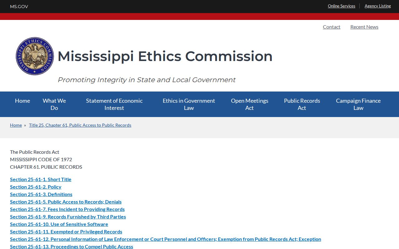 Benton County court records Mississippi Public Records Act source