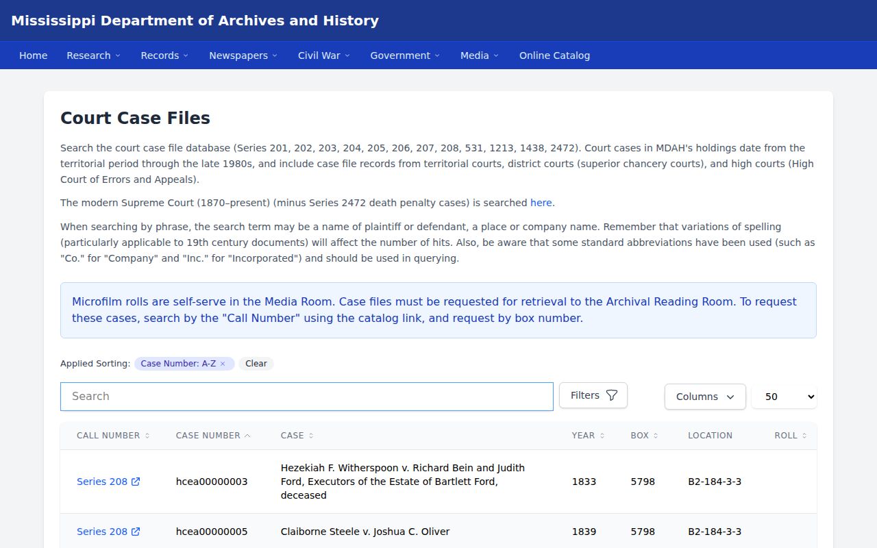 Hickory Flat court docket historical court-case search source
