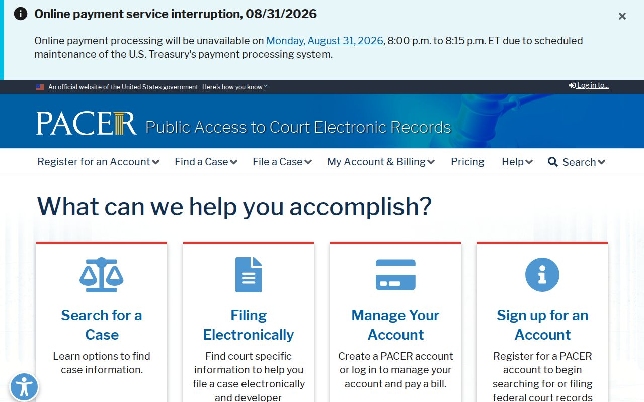 Benton County court docket official PACER portal