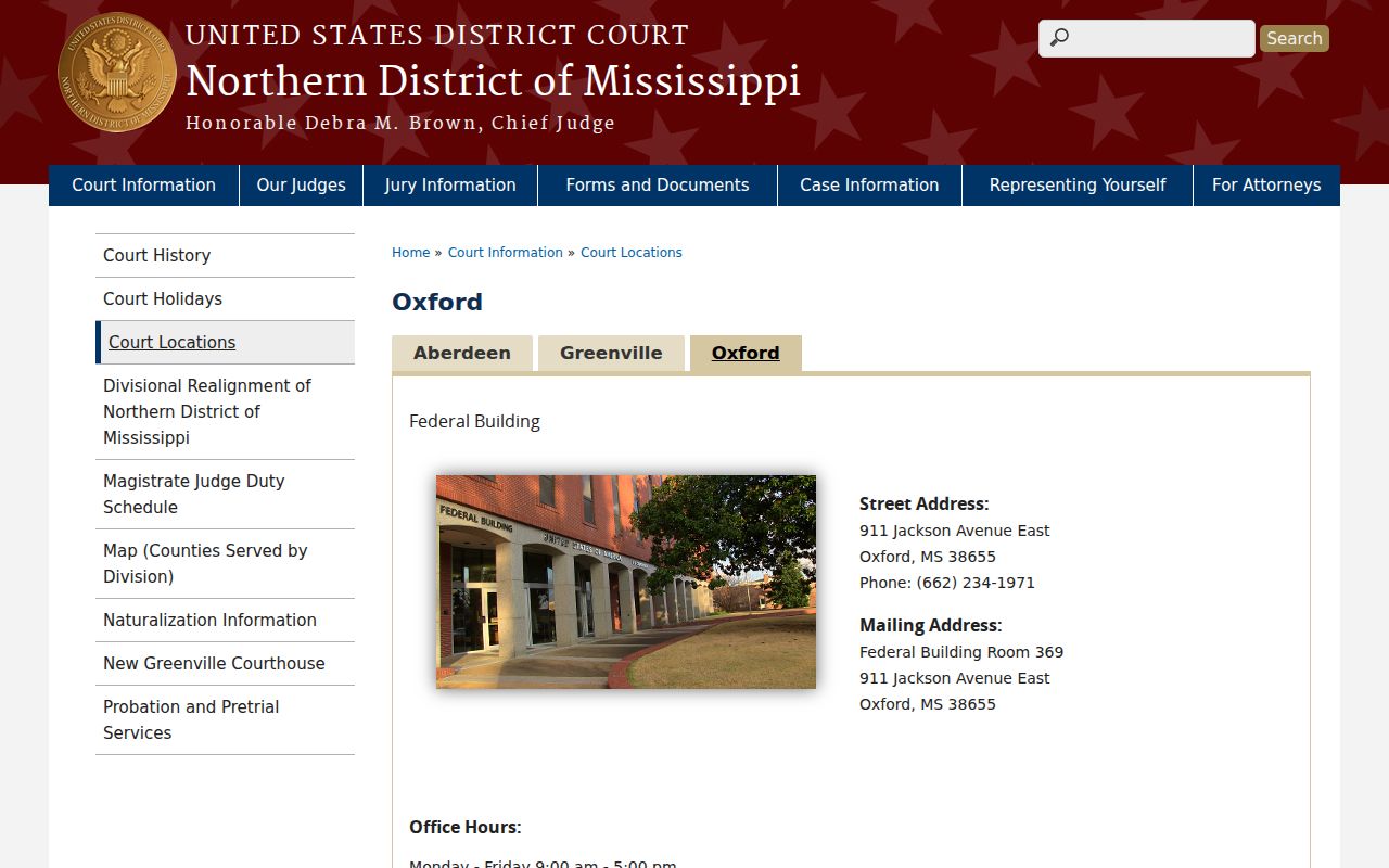 Benton County court docket Oxford federal courthouse route